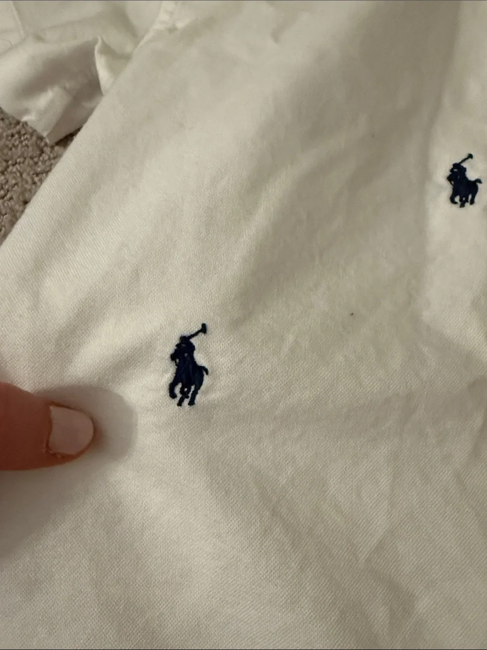 Ralph Lauren White Short-Sleeve Button-Down with Navy Pony Motif